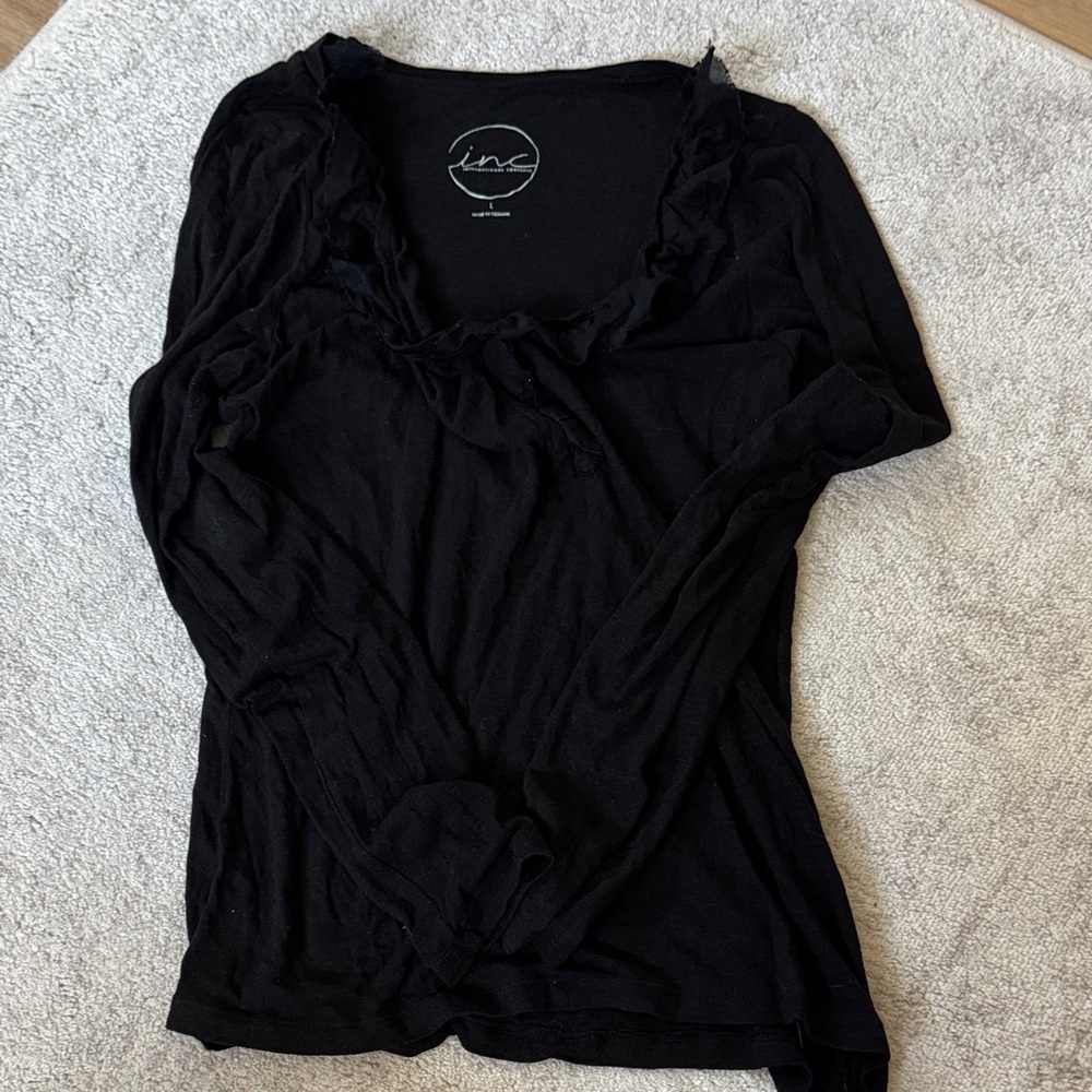 INC International Concepts Women's Elegant Black Long Sleeve Top